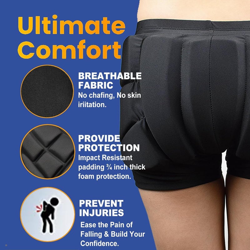 AUDIFU Adult Protective Padded Shorts 3D Hip Butt Pads Shorts for Skating, Snowboard and Ski - Image 3